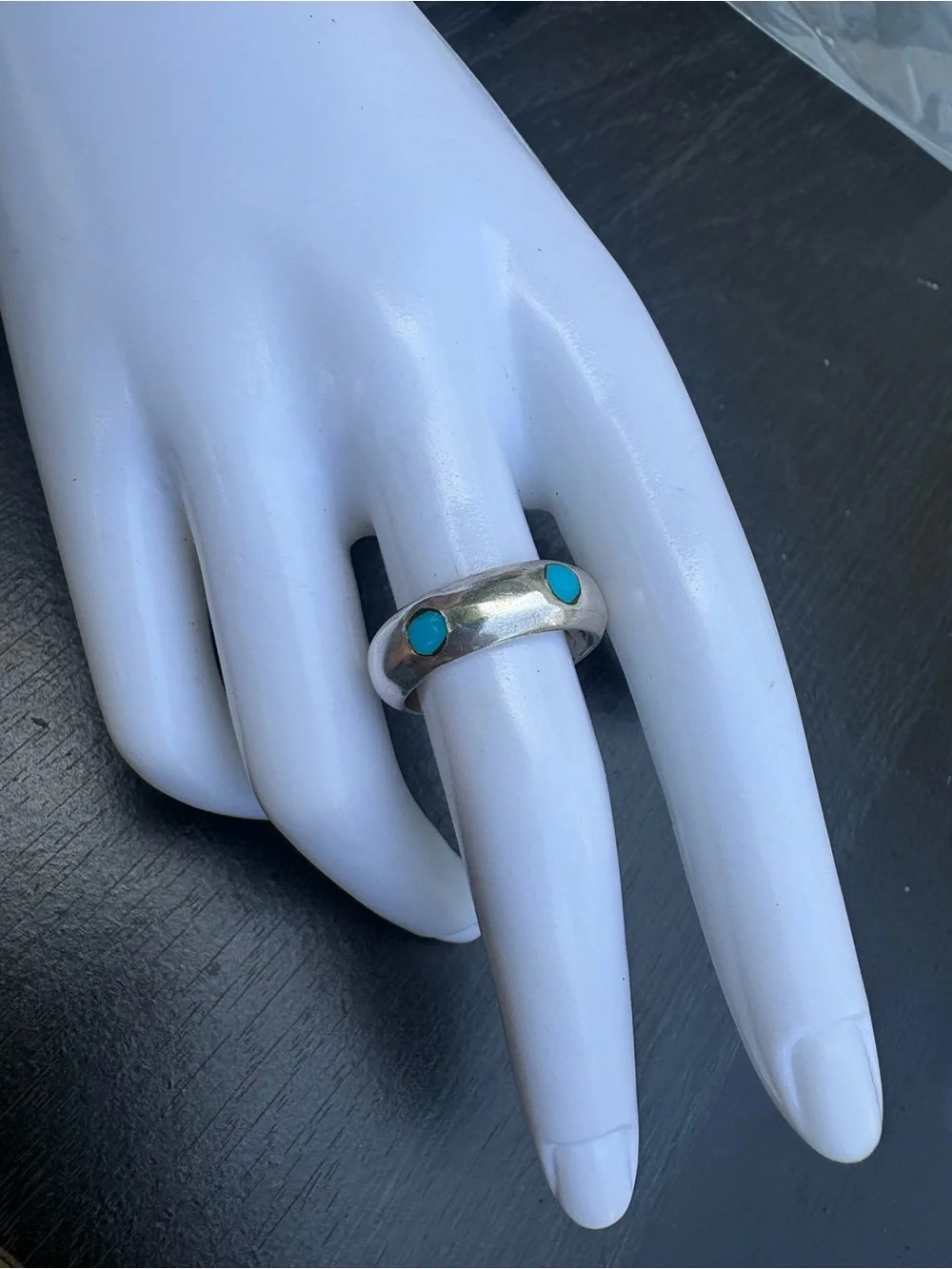 Mexico Sterling Silver Ring with Turquoise Inlay - Size 7.75